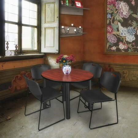 REGENCY Round Tables > Breakroom Tables > Kee Round Table & Chair Sets, Wood|Metal|Polypropylene Top TB36RNDCHBPBK44BK